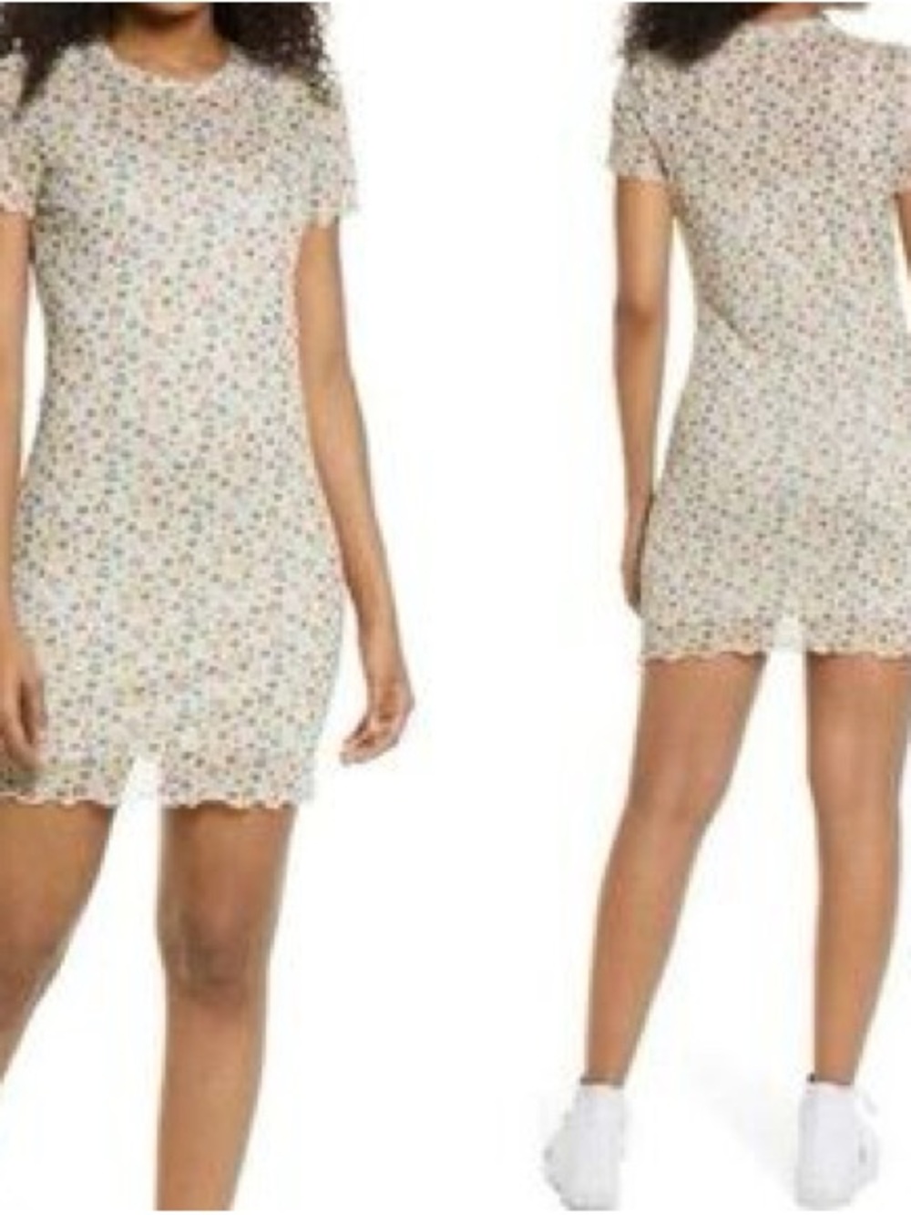 BP Nordstrom Ditzy Floral Print Lettuce Edge Mesh Bodycon Cottagecore Dress XXS